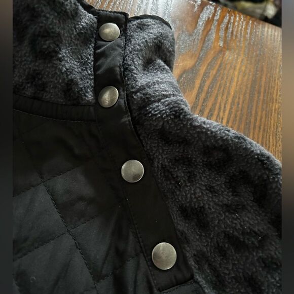 J Crew Quilted Button-Neck Sherpa fleece‎ Tunic Medium black gray Leopard BA200 - Picture 9 of 16